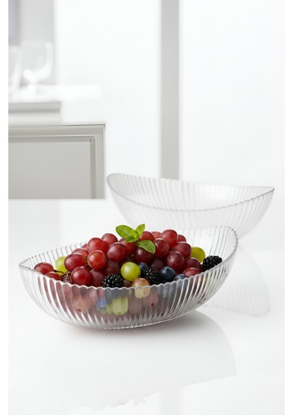 Kase Sunum Cam Oval Aria 2 Li 21CM Cam Tabak Çerez Meyve Sunum