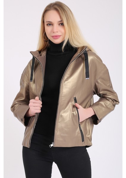 Gaga Kadın Kapüşonlu Deri Mont fırsatları