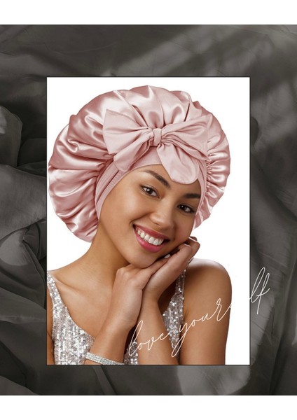 Ayarlanabilir Tek katlı Ipek Saten Saç Bakım ve Uyku Bonesi Bandana-Gül Kurusu