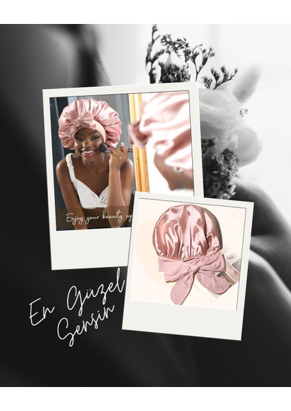 Ayarlanabilir Tek katlı Ipek Saten Saç Bakım ve Uyku Bonesi Bandana-Gül Kurusu fırsatları