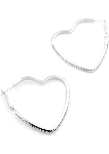 Taşlı Kalp Halka Küpe - Gümüş fiyatları