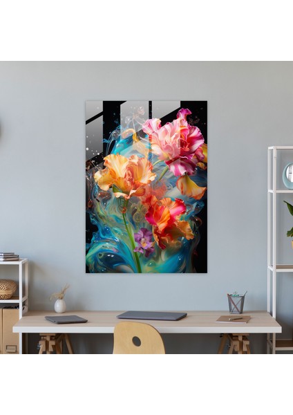 Dinamik Kanayan Karanfiller Cam Tablo - Kanayan Çiçekler Canlılık Hareket fiyatları