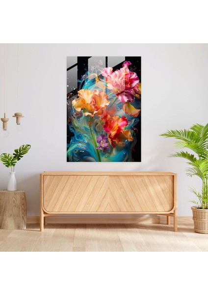 Dinamik Kanayan Karanfiller Cam Tablo - Kanayan Çiçekler Canlılık Hareket modelleri