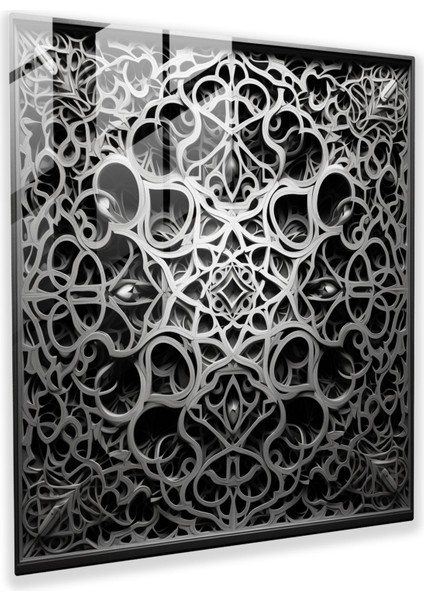 Kutsal Kur'an Cam Tablo - Detaylı Monokrom Tasarım - Kutsal Kur'an Cam Tablo Monokrom Modern Sanat