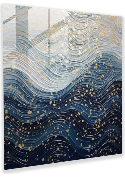 Gümüş Su Akışı Cam Baskı - Sim Duvar Dekorasyonu Ev Dekorasyonu Huzur