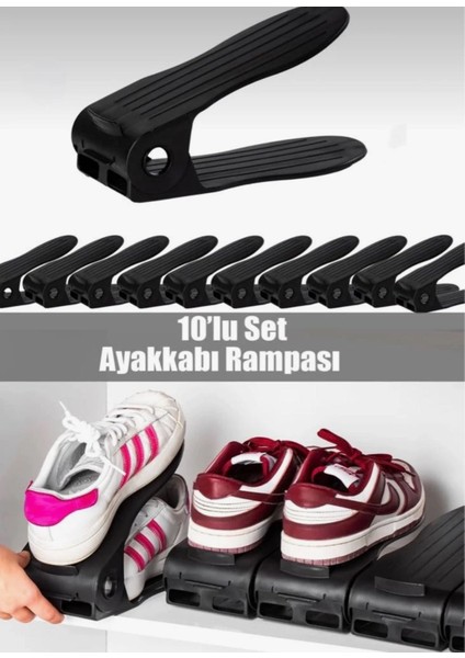 10'lu Ayakkabı Rampası - Ayarlanabilir, Kaydırmaz Dolap Içi Ayakkabı Düzenleyici