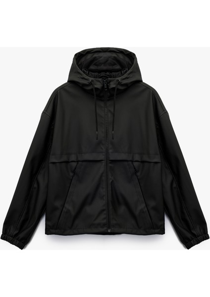 Fermuarlı Kapüşonlu Uzun Kollu Suni Deri Yağmurluk fırsatları