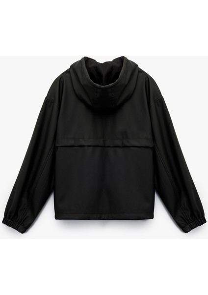 Fermuarlı Kapüşonlu Uzun Kollu Suni Deri Yağmurluk indirimleri