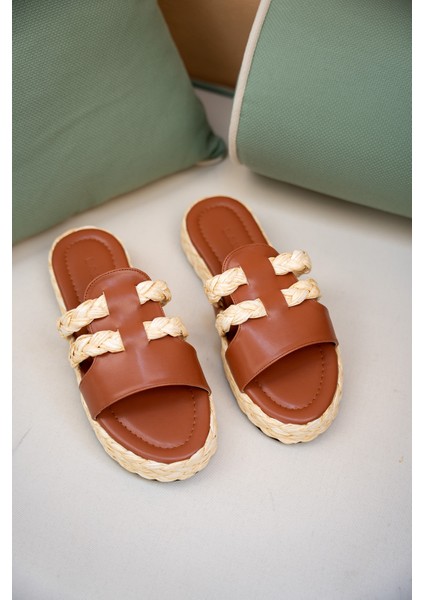 Frida Taba Hasır Şeritli Kadın Terlik