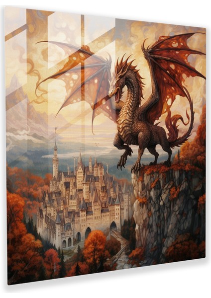Efsanevi Ejderha Tablosu Cam Baskı - Muhteşem Ortaçağ Manzarası - Ev Dekorasyonu Cam Duvar Sanatı Duvar Dekoru Cam Tablo