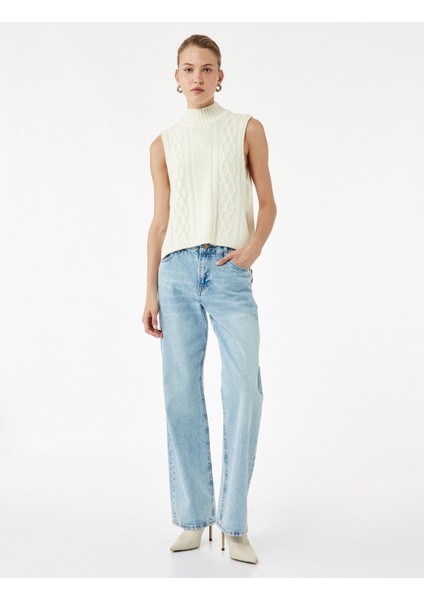 Dik Yaka Kolsuz Desenli Triko Süveter fiyatları