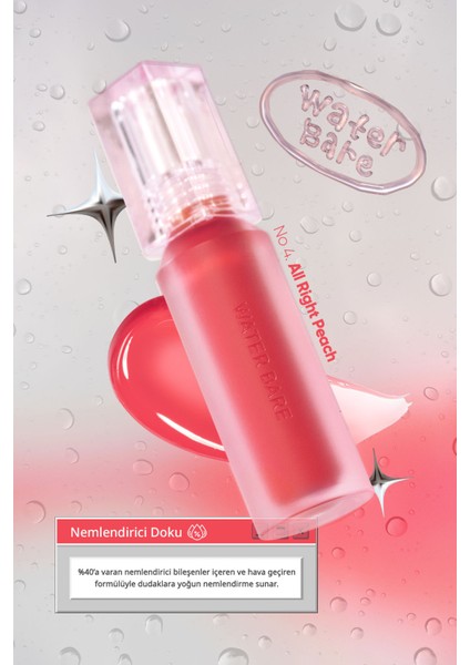 Doğal Tonlarda, Uzun Süre Kalıcı, Işıltılı Tint PERIPERA Water Bare Tint (04 All Right Peach)