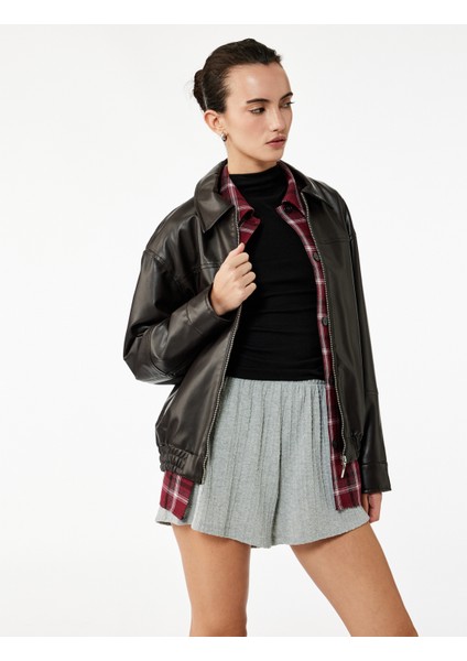 Slim Fit Beli Lastikli Dokulu Mini Şort fiyatları