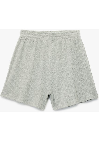 Slim Fit Beli Lastikli Dokulu Mini Şort modelleri