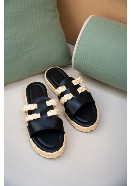 Frida Siyah Hasır Şeritli Kadın Terlik fiyatları