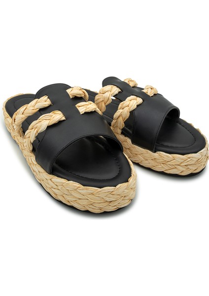 Frida Siyah Hasır Şeritli Kadın Terlik fırsatları
