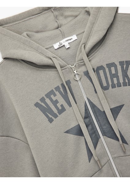 Uzun Kollu Kapüşonlu Şardonlu Yıldız Baskılı Fermuarlı Crop Sweatshirt modelleri