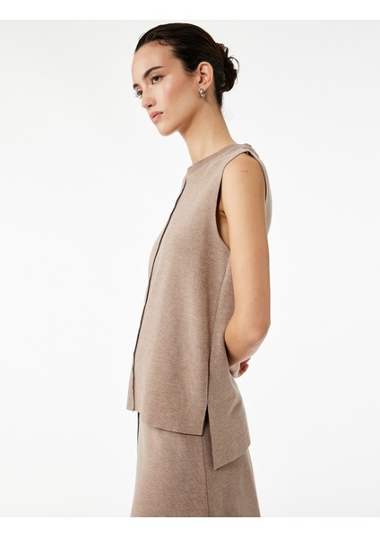 Basic Bisiklet Yaka Triko Kolsuz Kazak