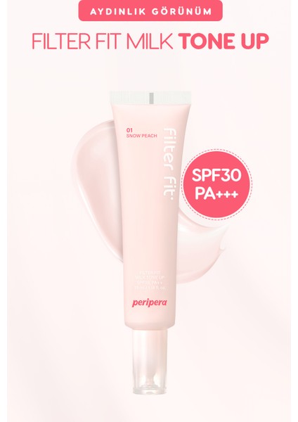 Aydınlık Görünüm Sunan Ton Eşitleyici Krem PERIPERA Filter Fit Milk Tone Up (001 Snow Peach) SPF30