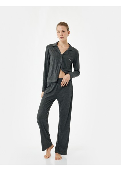 Rahat Kalıp Uzun Kollu Klasik Yaka Düğmeli Pijama Takımı