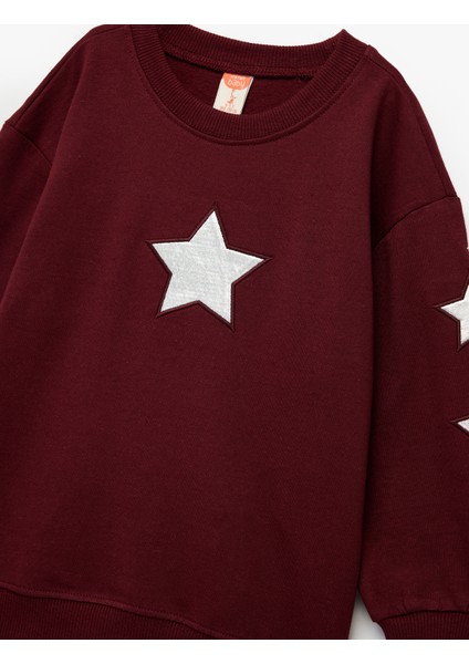 Pamuklu Bisiklet Yaka Şardonlu Pullu Yıldız Işlemeli Sweatshirt modelleri