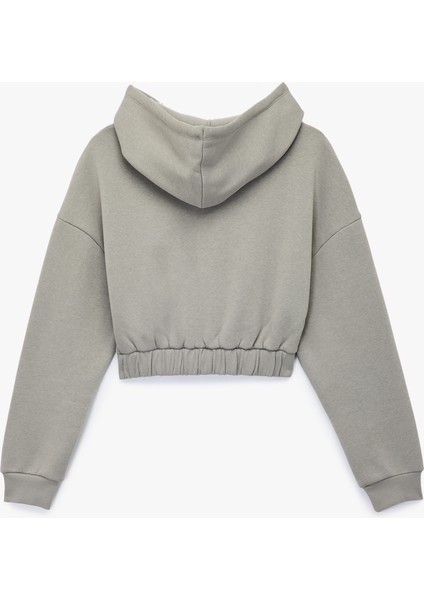 Uzun Kollu Kapüşonlu Şardonlu Yıldız Baskılı Fermuarlı Crop Sweatshirt fiyatları