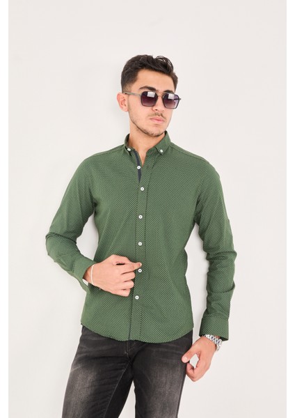 Puantiye Baskılı Poplin Pamuk Likra Slim Fit Erkek Gömlek fiyatları