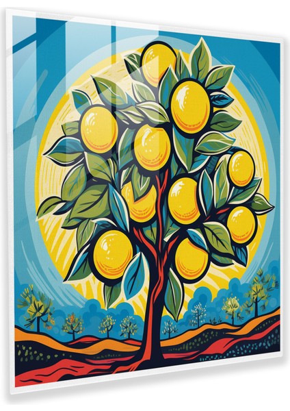 Canlı Limon Ağacı Cam Tablosu - Limon Ağacı Cam Sanatı Pop Sanat Cam Duvar Sanatı
