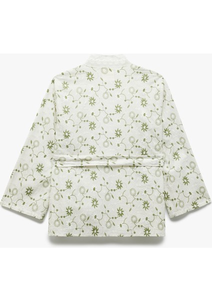 Pamuklu Floral Işlemeli Fisto Kruvaze Oversize Kimono Ceket indirimleri