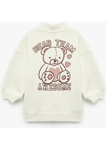 Uzun Kollu Şardonlu Yarım Fermuarlı Ayıcık Baskılı Sweatshirt fiyatları