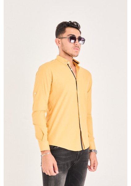 Puantiye Baskılı Poplin Pamuk Likra Slim Fit Erkek Gömlek fiyatları