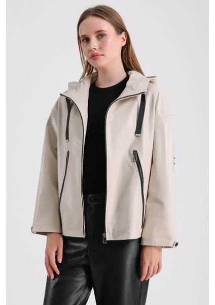 Gaga Kadın Kapüşonlu Deri Mont modelleri