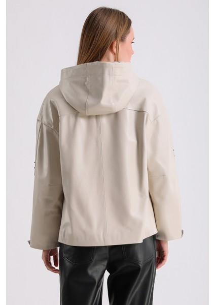 Gaga Kadın Kapüşonlu Deri Mont