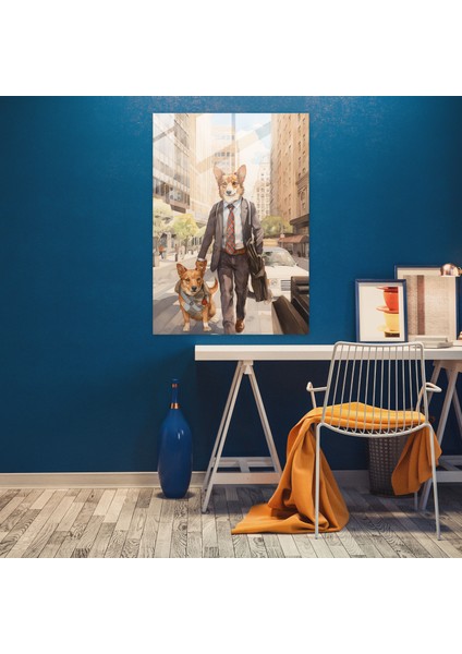 Sevimli Suluboya Cam Tablo - Takım Elbiseli Köpek - Insanlar Gibi Giyinmiş Hayvanlar Cam Sanatı Duvar Dekorasyonu fiyatları