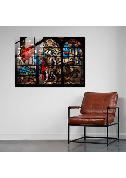 Ortaçağ Desenli Cam Tablo - Ortaçağ Duvar Dekorasyonu Cam Sanatı Şövalye fiyatları