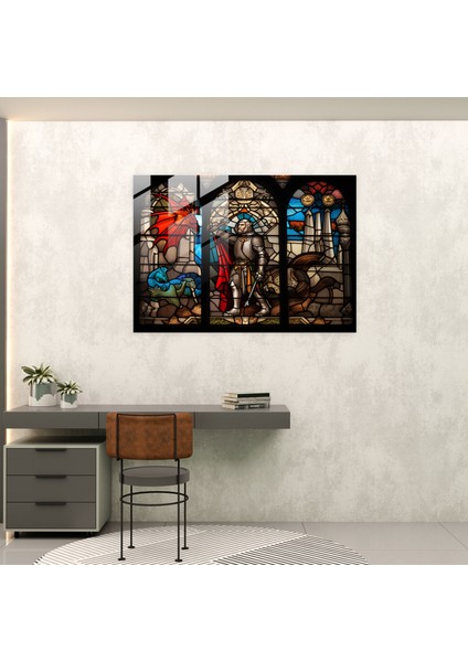 Ortaçağ Desenli Cam Tablo - Ortaçağ Duvar Dekorasyonu Cam Sanatı Şövalye modelleri