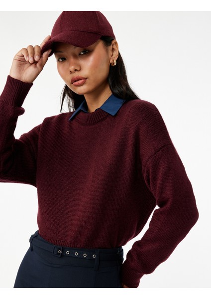 Uzun Kollu Bisiklet Yaka Asimetrik Kesim Triko Kazak