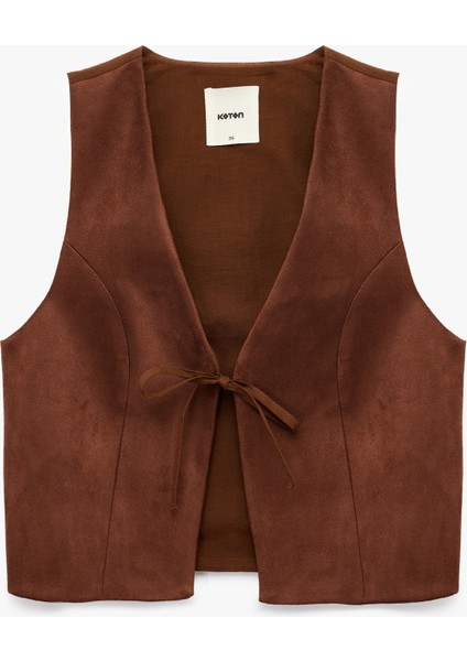 Slim Fit V Yaka Bağlama Detaylı Crop Suni Süet Yelek modelleri