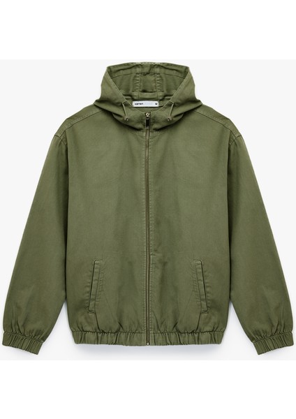 Pamuklu Cepli Uzun Kollu Fermuarlı Oversize Kapşonlu Jean Ceket