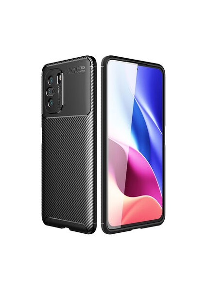 Poco F3 Kılıf Karbon Desenli Esnek Yüksek Kaliteli Meteryalden Üretilmiş Silikon Kapak Ryc/negro