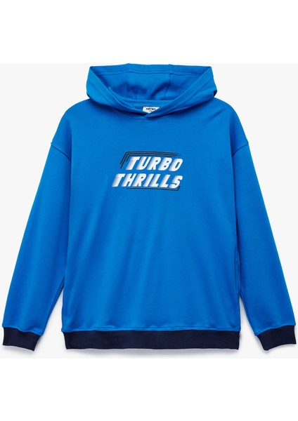 Pamuklu Baskılı Uzun Kollu Kapşonlu Oversize Sweatshirt