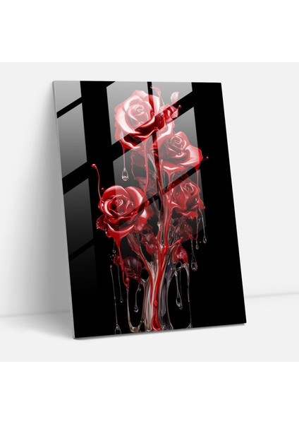 Kanayan Gül Desenli Cam Duvar Sanatı - Ev Dekorasyonu Ince Fırça Darbeleri Cam Duvar Sanatı