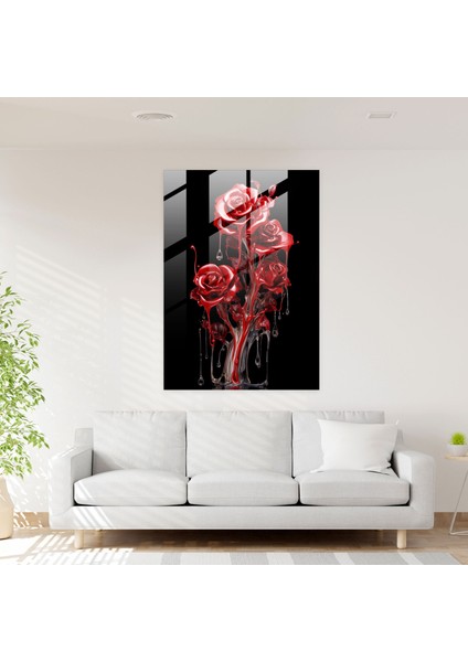 Kanayan Gül Desenli Cam Duvar Sanatı - Ev Dekorasyonu Ince Fırça Darbeleri Cam Duvar Sanatı fiyatları