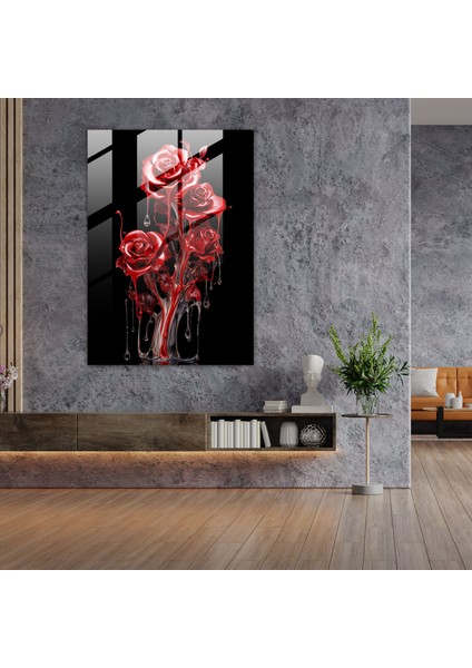 Kanayan Gül Desenli Cam Duvar Sanatı - Ev Dekorasyonu Ince Fırça Darbeleri Cam Duvar Sanatı modelleri