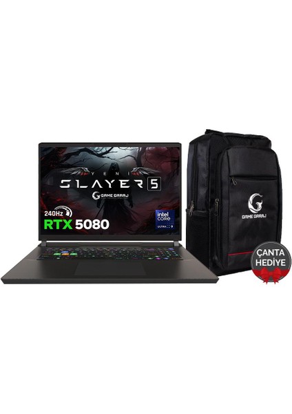 Slayer5 9XL-5080 C6 Intel Ultra 9 275HX 32GB Ram 1tb SSD RTX5080 17" Qhd+ IPS 240Hz Freedos Oyuncu Laptop