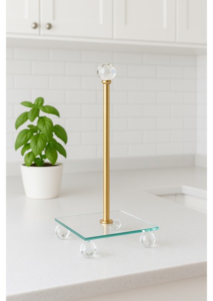 Kristal Ayaklı Cam Tabanlı Altın Renk Kağıt Havluluk - Mutfak ve Sofra Dekoru Kare Model fiyatları