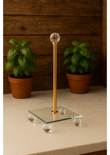 Kristal Ayaklı Cam Tabanlı Altın Renk Kağıt Havluluk - Mutfak ve Sofra Dekoru Kare Model modelleri