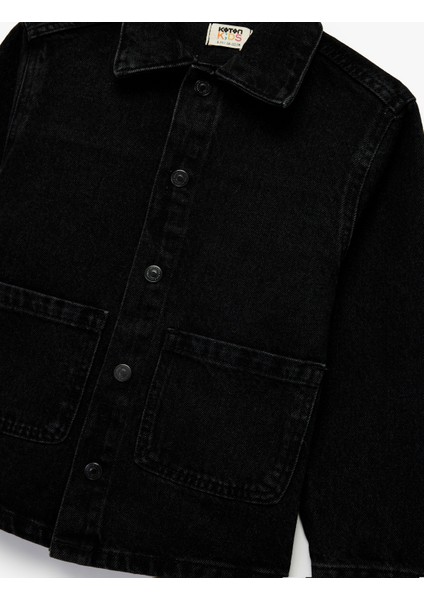 Pamuklu Düğmeli Uzun Kollu Cep Detaylı Denim Ceket modelleri
