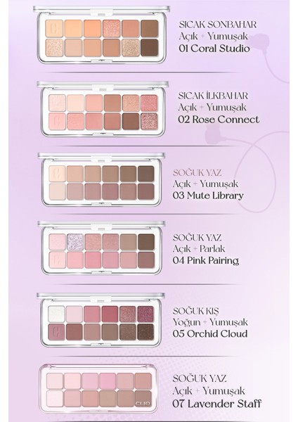 Hafif Dokulu Yoğun Renklere Sahip Göz Farı Paleti CLIO Pro Eye Palette Air (14 Forever Mauve)