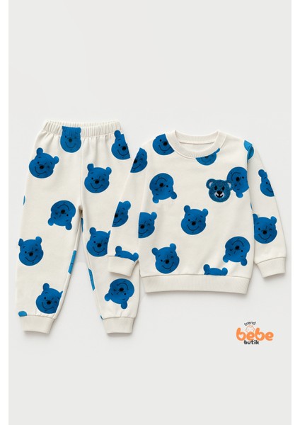 Kız Çocuk 2’li Alt Üst Takım,bisiklet Yaka Ayıcık Desenli Sweatshirt ve Eşofman Altı Günlük Giyim fırsatları